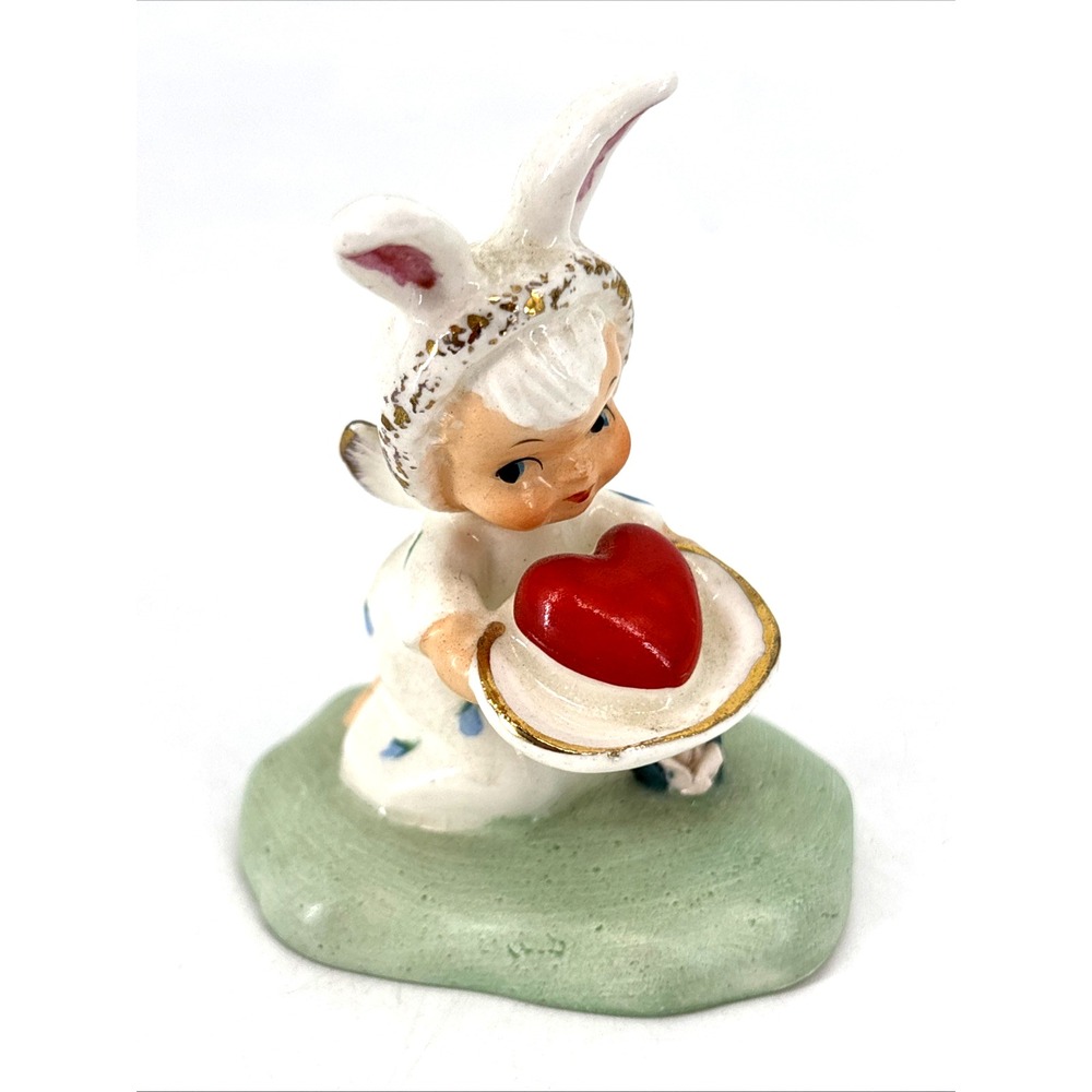RARE Vintage Napco Angel w Bunny Ears Holding Heart‎ Figurine Easter S1270A